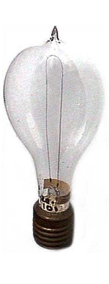 An early Edison incandescent lightbulb with brass screw base.